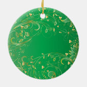 Eerste kerstfoto met ornament Gold Floral Green (Achterkant)
