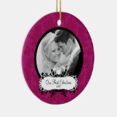 Eerste kerstfoto met ornament Pink Damask (Rechts)