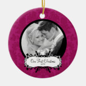 Eerste kerstfoto met ornament Pink Damask (Voorkant)