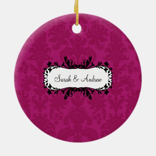 Eerste kerstfoto met ornament Pink Damask (Achterkant)