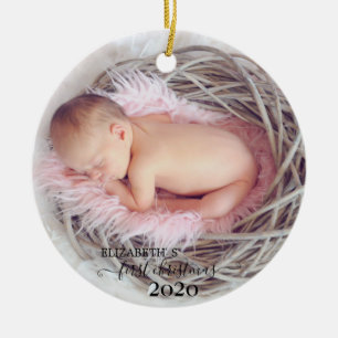 Eerste kerstfoto met vakantie keramisch ornament