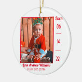 Eerste kerstfoto Modern Baby Birth Stats Keramisch Ornament (Links)