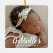 Eerste kerstfoto Modern Chic Custom Keramisch Ornament (Voorkant)