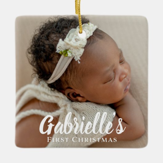 Eerste kerstfoto Modern Chic Custom Keramisch Ornament (Voorkant)