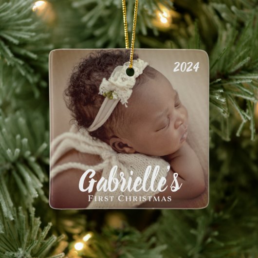 Eerste kerstfoto Modern Chic Custom Keramisch Ornament (Boom)