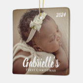 Eerste kerstfoto Modern Chic Custom Keramisch Ornament (Links)