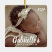 Eerste kerstfoto Modern Chic Custom Keramisch Ornament (Voorkant)
