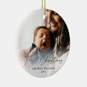 Eerste kerstfoto Modern Handgeschreven Baby Keramisch Ornament (Rechts)