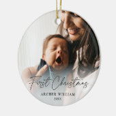 Eerste kerstfoto Modern Handgeschreven Baby Keramisch Ornament (Links)