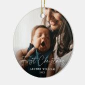 Eerste kerstfoto Modern Handgeschreven Baby Keramisch Ornament (Links)