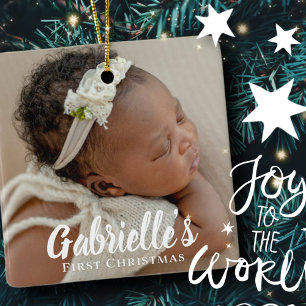 Eerste kerstfoto Moderne Chic Keramisch Ornament