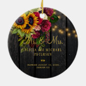 Eerste kerstfoto Mr en Mrs floral rustic Keramisch Ornament (Achterkant)