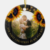Eerste kerstfoto Mr. en Mrs. sunflower rustic Keramisch Ornament (Voorkant)