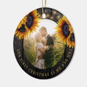 Eerste kerstfoto Mr. en Mrs. sunflower rustic Keramisch Ornament (Links)