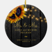 Eerste kerstfoto Mr. en Mrs. sunflower rustic Keramisch Ornament (Achterkant)