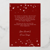 Eerste kerstfoto na de verloving in het rood folie feestdagenkaart (Achterkant)