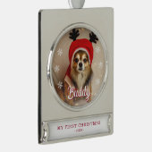 Eerste kerstfoto Naam Foto Snowflakes Verzilverd Banner Ornament (Rechts)