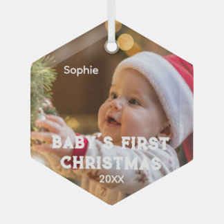 Eerste kerstfoto naam jaar voor baby glas ornament