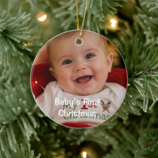Eerste kerstfoto naam jaar voor baby keramisch ornament