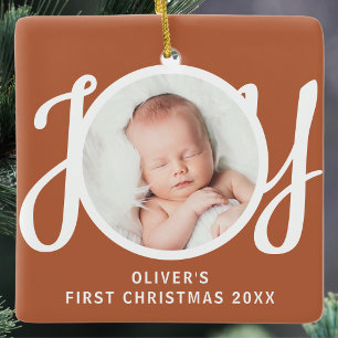 Eerste kerstfoto naam terracotta voor baby keramisch ornament