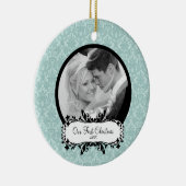 Eerste kerstfoto: Ornament Blue Damask (Rechts)