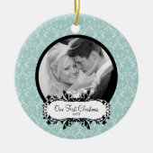 Eerste kerstfoto: Ornament Blue Damask (Voorkant)