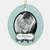 Eerste kerstfoto: Ornament Blue Damask (Links)