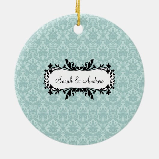 Eerste kerstfoto: Ornament Blue Damask (Achterkant)