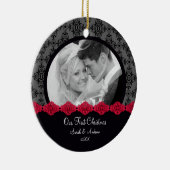 Eerste kerstfoto-ornament Couple Black Damask Keramisch Ornament (Rechts)