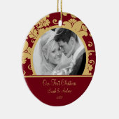 Eerste kerstfoto: Ornament Red & Gold Damask (Rechts)