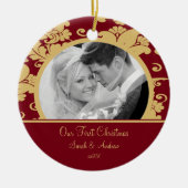 Eerste kerstfoto: Ornament Red & Gold Damask (Voorkant)