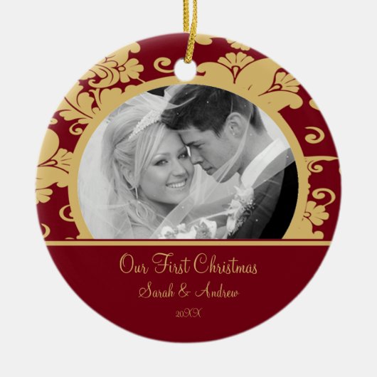 Eerste kerstfoto: Ornament Red & Gold Damask (Voorkant)