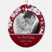 Eerste kerstfoto: Ornament Red & Grey Damask (Links)