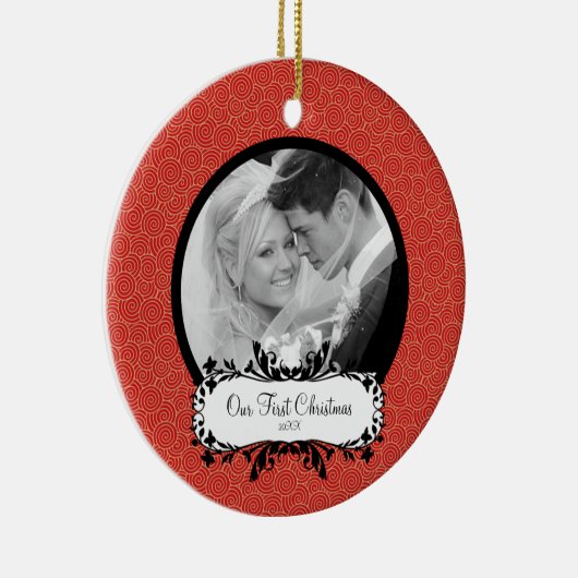 Eerste kerstfoto Ornament rood en goud (Rechts)