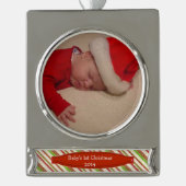 Eerste kerstfoto Ornament Sjabloon baby's eerste k Verzilverd Banner Ornament (Voorkant)