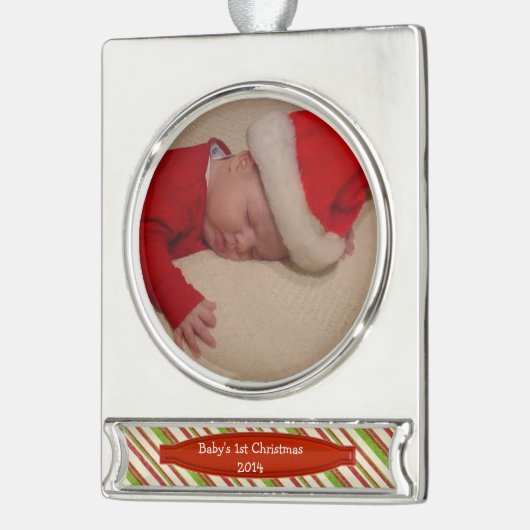 Eerste kerstfoto Ornament Sjabloon baby's eerste k Verzilverd Banner Ornament (Links)