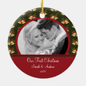 Eerste kerstfoto-ornament Weddenschap Gold Bells Keramisch Ornament (Achterkant)