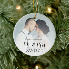 Eerste kerstfoto overlay keramisch ornament