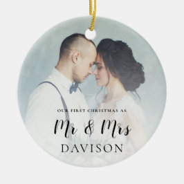 Eerste kerstfoto overlay keramisch ornament