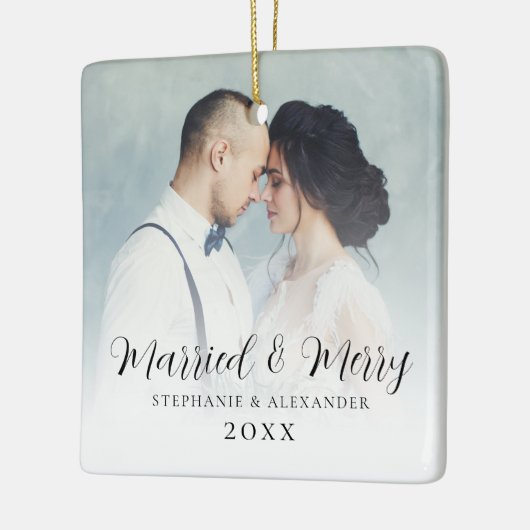 Eerste kerstfoto overlay Square Keramisch Ornament (Links)