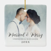 Eerste kerstfoto overlay Square Keramisch Ornament (Achterkant)