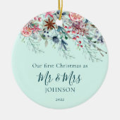 Eerste kerstfoto Pas getrouwd Mint-Kerstmis Keramisch Ornament (Voorkant)