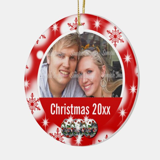 Eerste kerstfoto personaliseren keramisch ornament (Links)