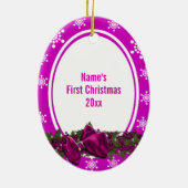 Eerste kerstfoto PERSONALIZE roze Keramisch Ornament (Achterkant)