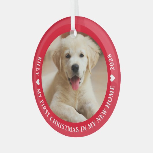 Eerste kerstfoto Puppy Dog Glas Ornament (Voorkant links)