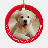 Eerste kerstfoto Puppy Dog op maat Keramisch Ornament (Voorkant)