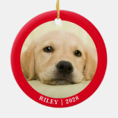 Eerste kerstfoto Puppy Dog op maat Keramisch Ornament (Achterkant)