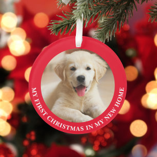 Eerste kerstfoto Puppy Dog op maat Ornament