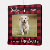 Eerste kerstfoto Puppy Red Pset Dog foto Keramisch Ornament (Links)
