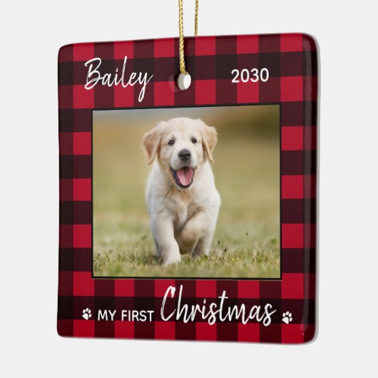 Eerste kerstfoto Puppy Red Pset Dog foto Keramisch Ornament (Links)